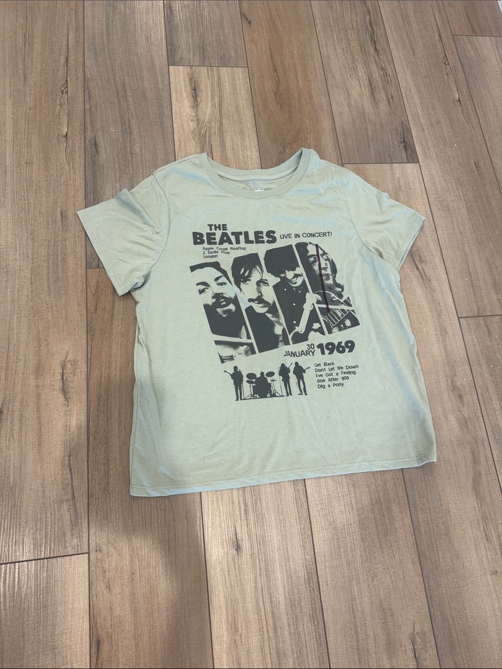 The Beatles Short Sleeve Tee in Mint Green with Black Graphic